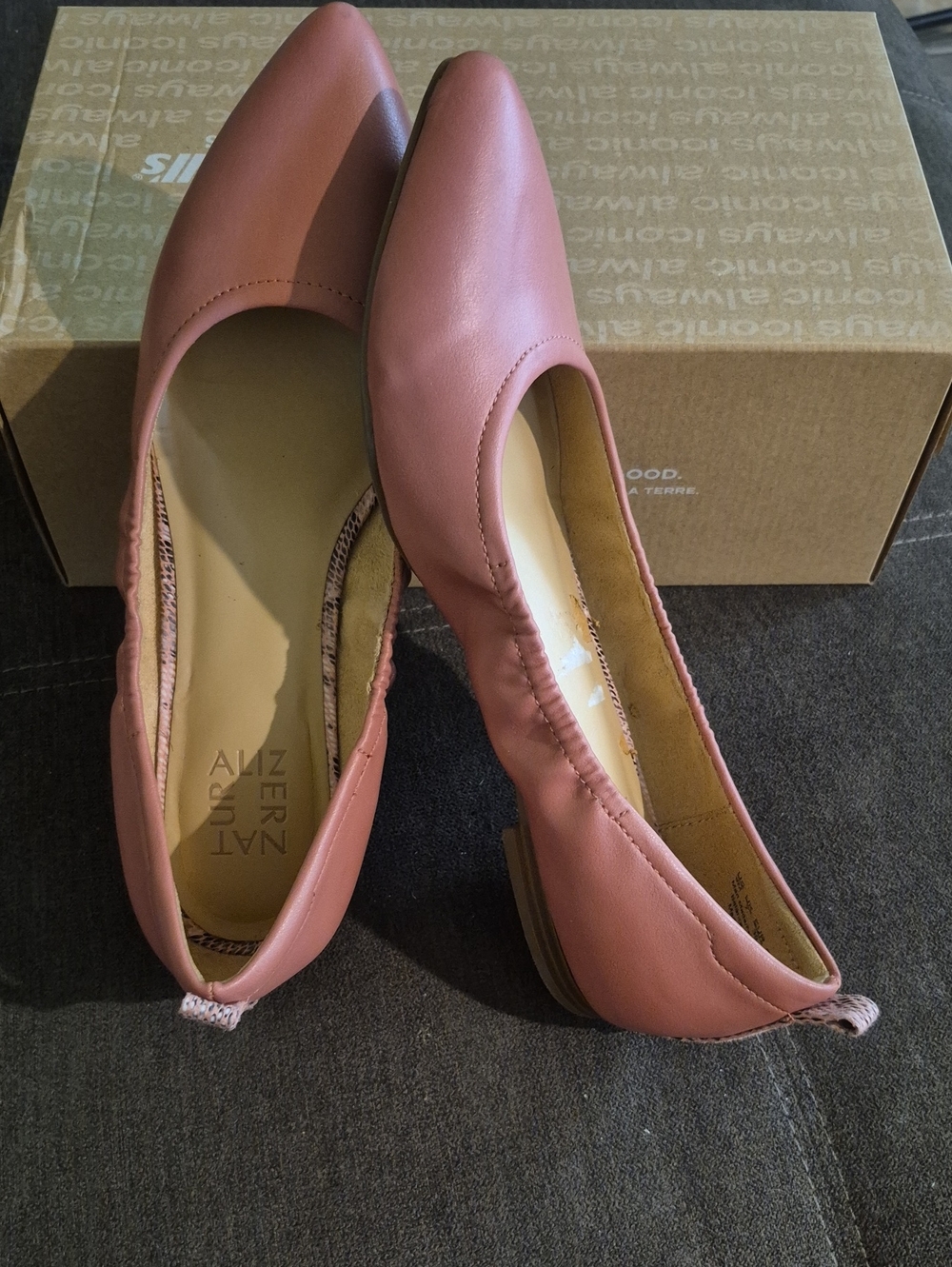 Naturalizer Mauve Leather Pointed-Toe Ballet Flats 9